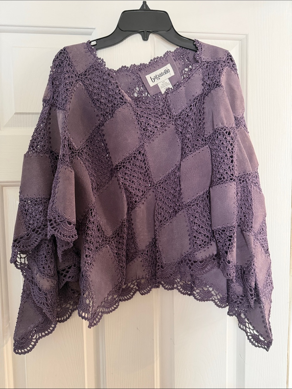 bagatelle Purple Leather and Crochet Diamond Knit Cape